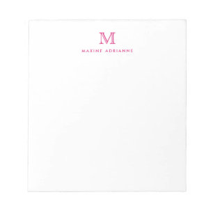 Bloc-note Classique Moderne Fille Magenta Rose Monogramme In
