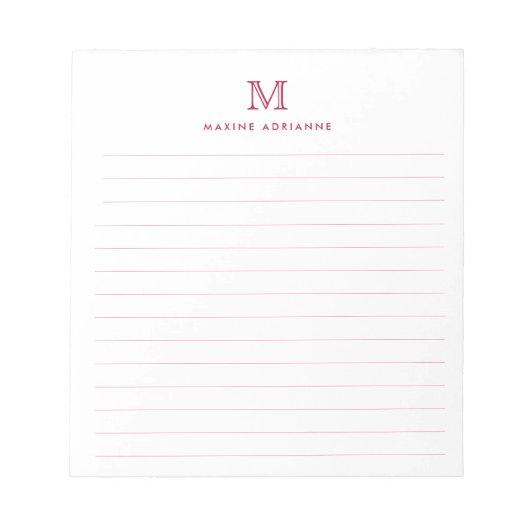 Bloc-note Classique Moderne Simple Bordeaux Rouge Monogrammé (Devant)