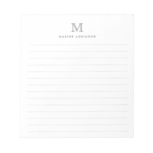 Bloc-note Classique Moderne Simple Gris Argent Monogrammé Li (Devant)