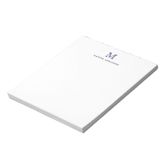Bloc-note Classique Moderne Simple Marine Bleu Monogramme In (Tourné)