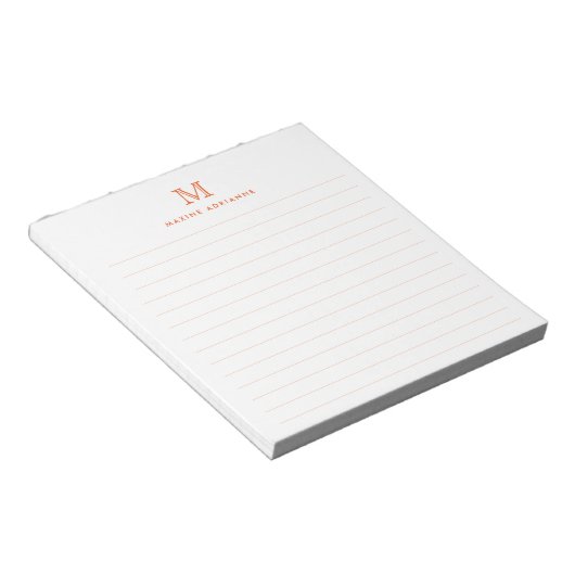 Bloc-note Classique Moderne Simple Monogramme Orange Ligné (Incliné)