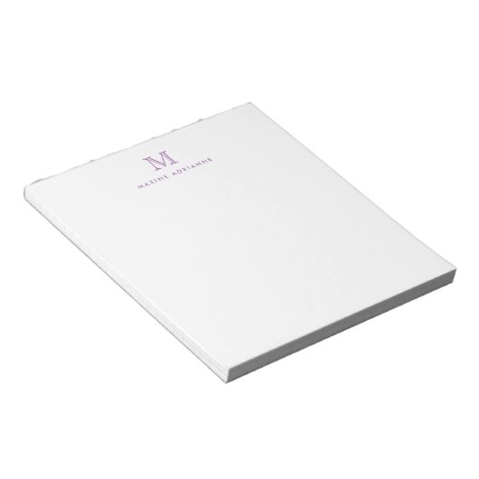 Bloc-note Classique Moderne Simple Violet Monogramme Initial (Incliné)