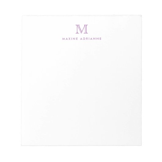 Bloc-note Classique Moderne Simple Violet Monogramme Initial (Devant)