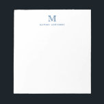 Bloc-note Classique Moderne Stylish Marine Bleu Monogramme i<br><div class="desc">Le design comprend une initiale monogramme personnalisée et un nom dans une police typographique simple et moderne.</div>