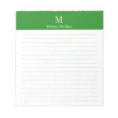 Bloc-note Classique vert forêt personnalisé avec monogramme (Devant)