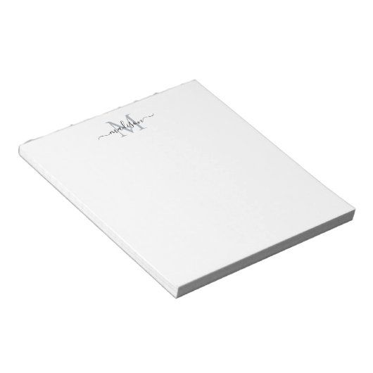 Bloc-note Classy Moderne Script Monogramme gris noir (Incliné)