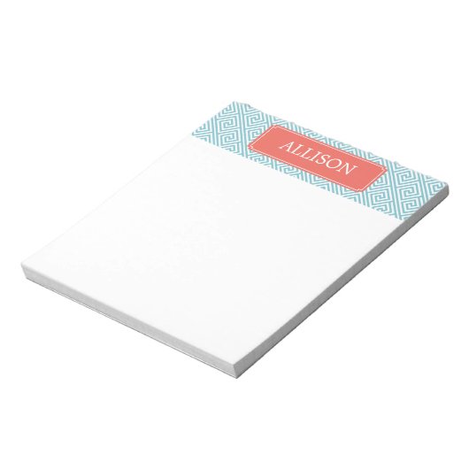 Bloc-note Clé bleu clair et corail grec Motif (Tourné)