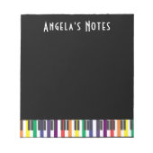Bloc-note Clés de piano arc-en-ciel sur noir (Devant)