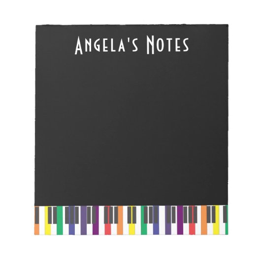 Bloc-note Clés de piano arc-en-ciel sur noir (Devant)