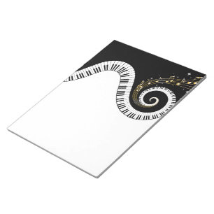 Bloc-note Clés de piano et notes de musique d'or