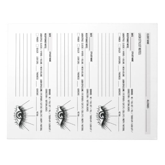 Bloc-note Client Lash, Client Lash Extensions (Devant)