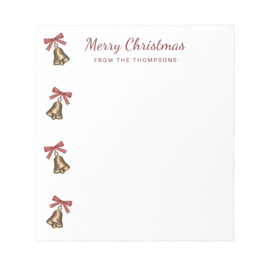 Bloc-note Cloche de Noël aquarelle avec rubans rouges (Devant)