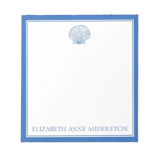 Bloc-note Coastal Preppy Bleu et Blanc Coquille personnalisé (Devant)