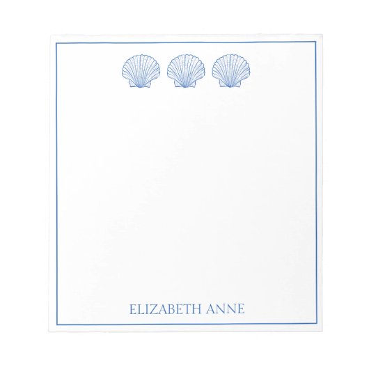 Bloc-note Coastal Preppy Coques bleu et blanc Personnalisé (Devant)