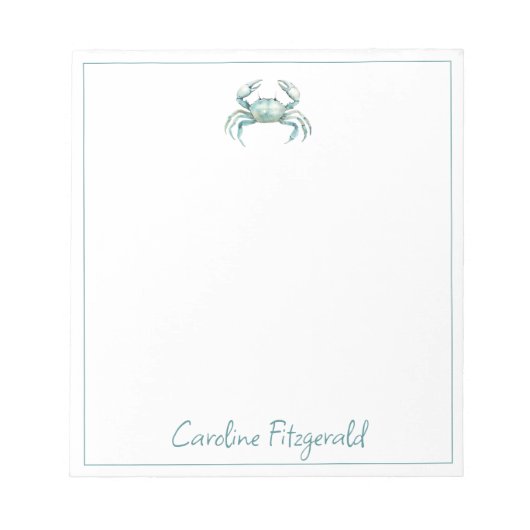 Bloc-note Coastal Watercolor Crab Personalized (Devant)