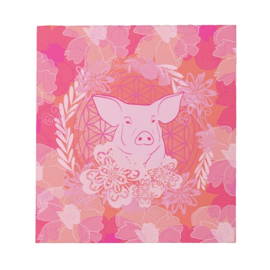 Bloc-note cochon, fleur de vie, bleu, mandala, zen, chakra, (Devant)
