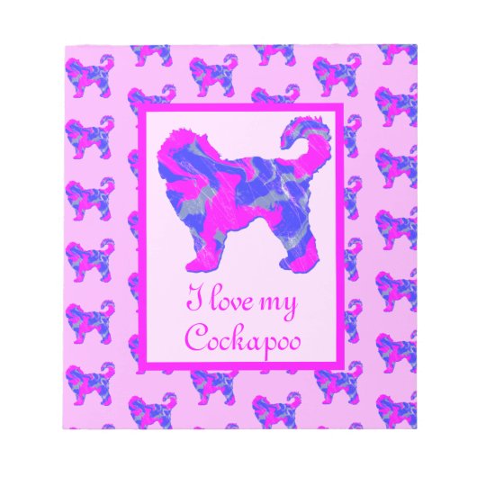 Bloc-note Cockapoo Amoureux des chiens rose et bleu silhouet (Devant)