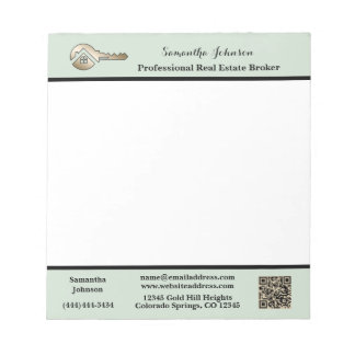 Bloc-note Code QR de la clé de maison dorée de l'agent immob