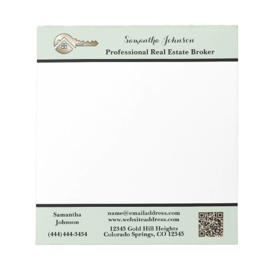 Bloc-note Code QR de la clé de maison dorée de l'agent immob (Devant)