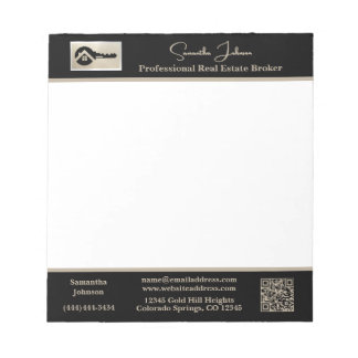 Bloc-note Code QR Logo Clé Noire Agent Immobilier Moderne 