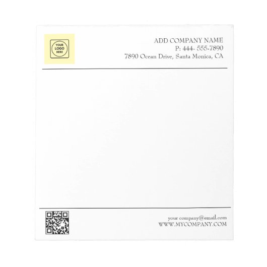 Bloc-note Code QR Logo Entreprise Moderne Noir Blanc (Devant)