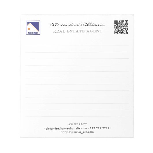 Bloc-note Code QR minimal personnalisé pour logo d'agent imm (Devant)