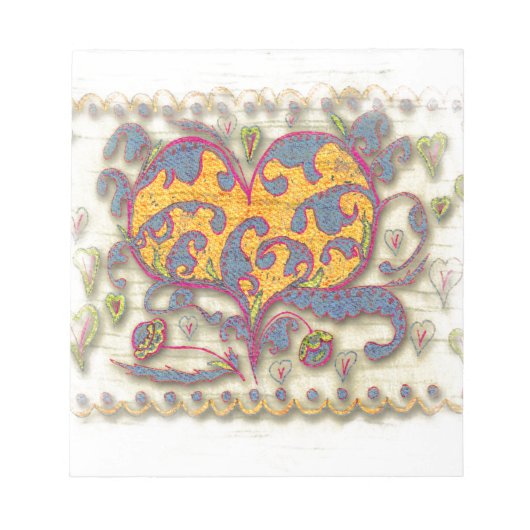 Bloc-note Coeur d'art populaire avec feuilles et fleurs (Devant)