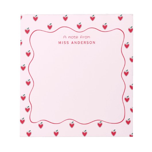 Bloc-note Cœur de pomme de la Saint-Valentin avec nom de l'e (Devant)
