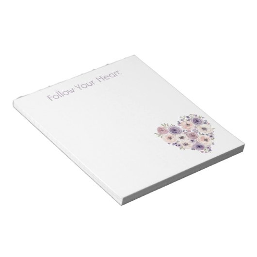 Bloc-note Cœur floral blanc violet rose (Incliné)