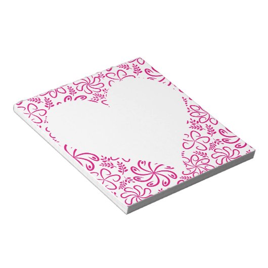 Bloc-note Coeur floral en blanc rose avec nom (Incliné)