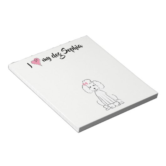 Bloc-note Coeur rose mignon J'aime mon chien Personnalisé Wh (Incliné)