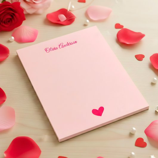 Bloc-note Cœur Rose Pâle Saint-Valentin Nom Personnalisé