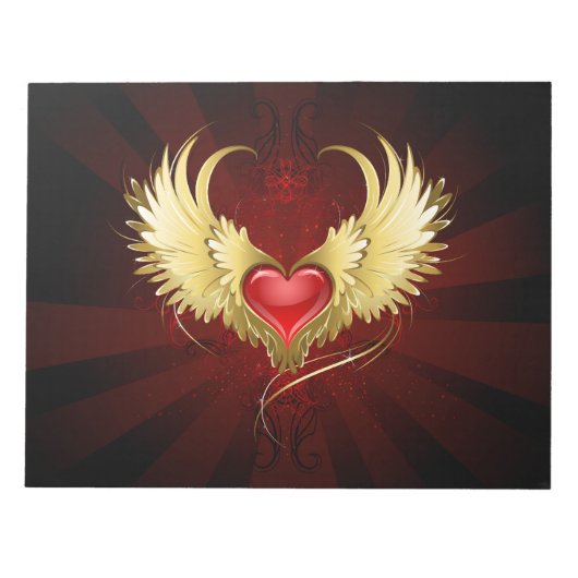 Bloc-note Coeur rouge avec ailes d'or (Devant)