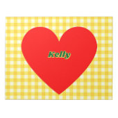 Bloc-note Coeur rouge Jaune En vichy Saint Valentin (Devant)