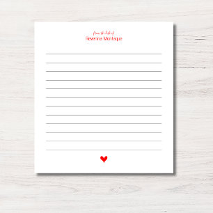 Bloc-note Cœur Rouge Néon Minimaliste Nom Personnalisé Ligné