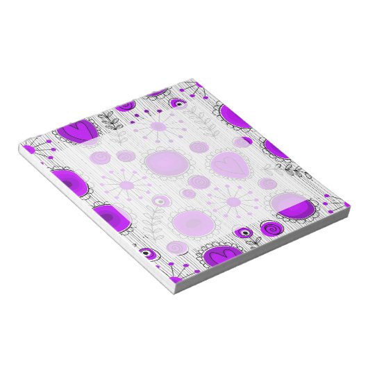 Bloc-note Coeurs blancs violet blanc Whimsical et fleurs flo (Incliné)