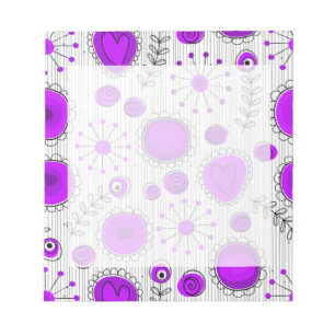 Bloc-note Coeurs blancs violet blanc Whimsical et fleurs flo
