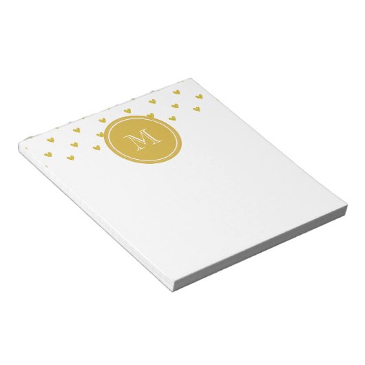 Bloc-note Coeurs de Parties scintillant d'or avec Monogramme (Incliné)