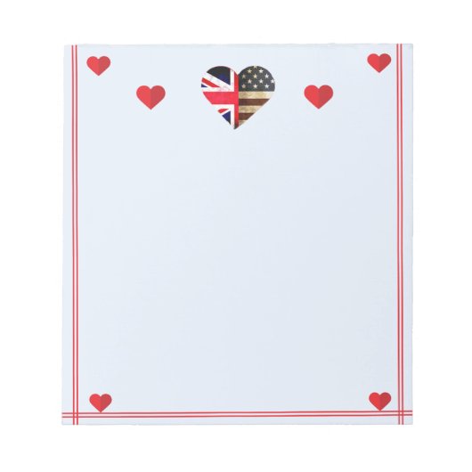 Bloc-note Coeurs du drapeau britannique américain romantique (Devant)
