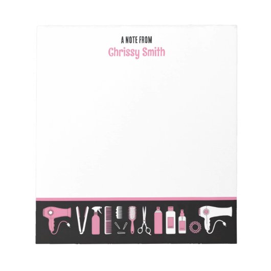 Bloc-note Coiffeur Personnalisé Rose & Noir Coiffeuse (Devant)