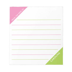 Bloc-note Coin Colorblock Pink Lime Green Du bureau de