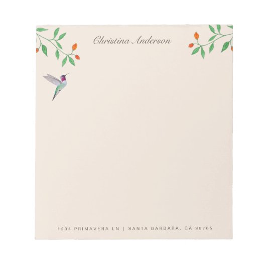 Bloc-note Colibri de Californie (Devant)