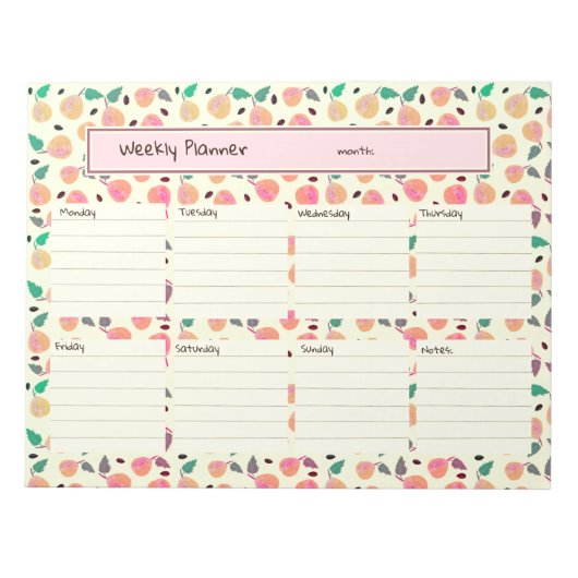 Bloc-note Collection Poires Dorées Planificateur Rose (Devant)