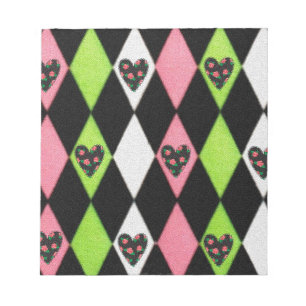 Bloc-note Colorful harlequin Print with Rose Hearts