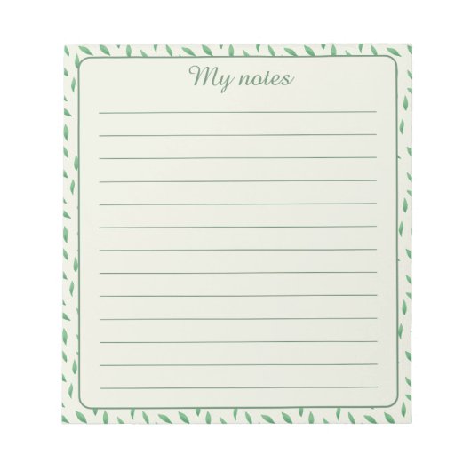 Bloc-note con diseño de hojas verdes (Devant)