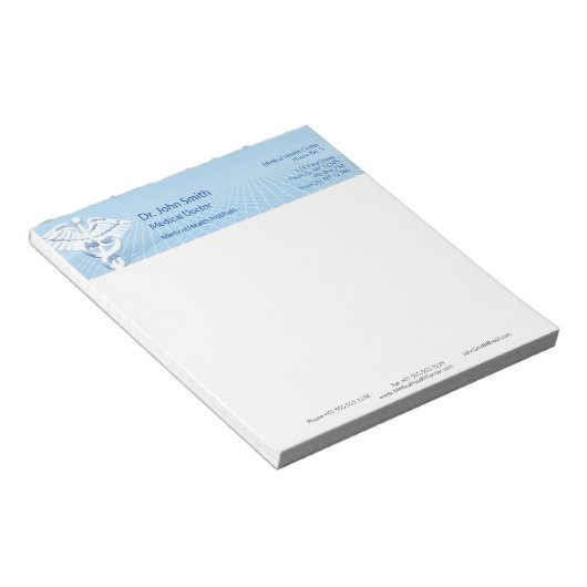 Bloc-note Conception bleue de Caducée 3D blanc médical (Incliné)