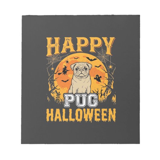 Bloc-note Conception de chien effrayant Halloween Pug heureu (Devant)