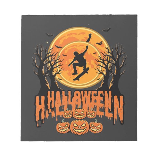 Bloc-note Conception de Lune de Skateboard d'Halloween Hallo (Devant)