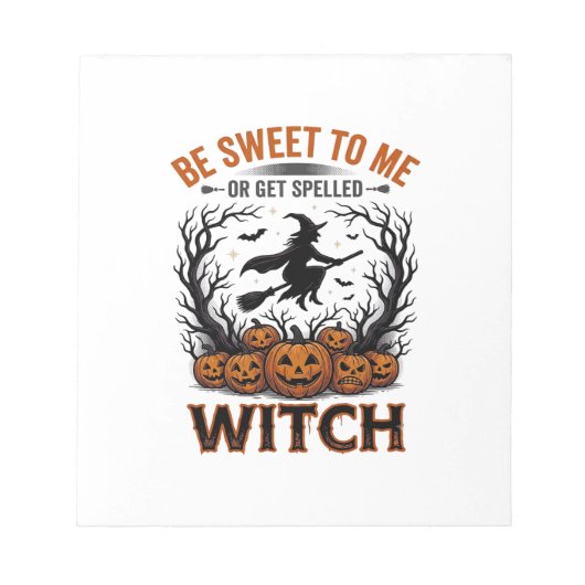 Bloc-note Conception de sorcière d'Halloween Soyez gentil ou (Devant)