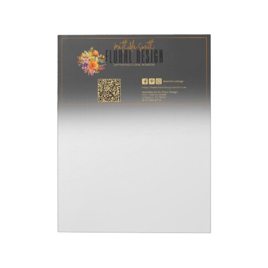 Bloc-note Conception Florale Sophistiquée Fleurs Noires et O (Tourné)